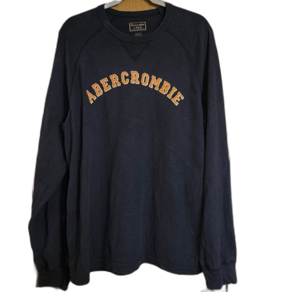 Vtg Y2K Abercrombie Fitch Spellout Logo Ragland V Stitch Long Sleeve Mens L